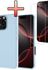 NoXx Hoes Geschikt voor iPhone 16 Pro Hoesje Cover Siliconen Back Case Hoes Met Screenprotector - Lichtblauw
