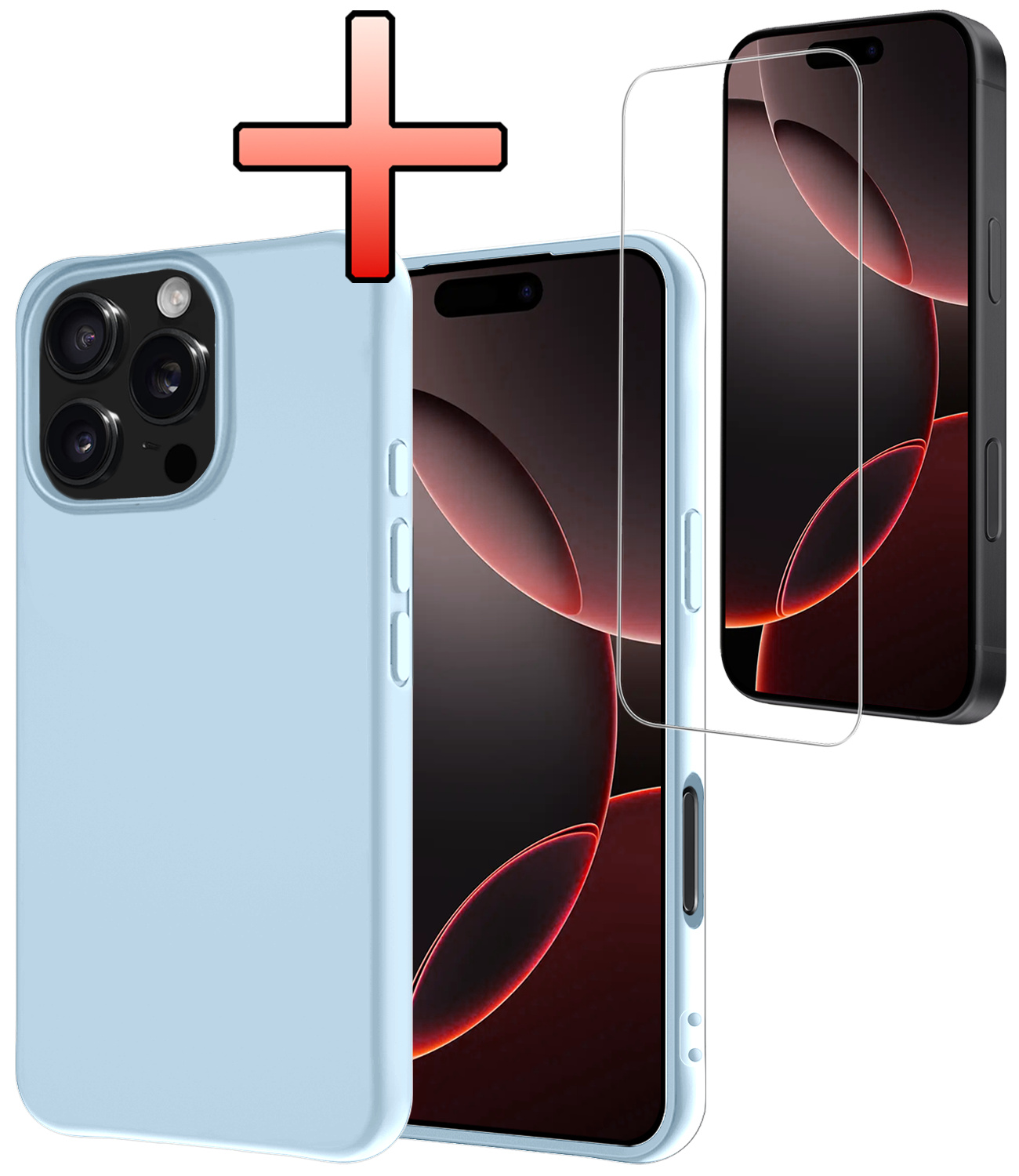 NoXx Hoes Geschikt voor iPhone 16 Pro Hoesje Cover Siliconen Back Case Hoes Met Screenprotector - Lichtblauw