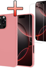 NoXx Hoes Geschikt voor iPhone 16 Pro Hoesje Cover Siliconen Back Case Hoes Met Screenprotector - Lichtroze