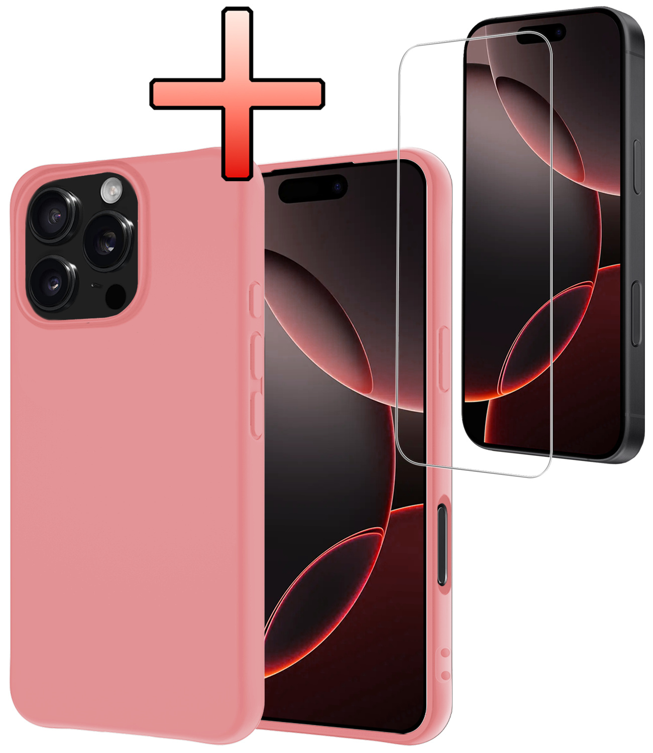 NoXx Hoes Geschikt voor iPhone 16 Pro Hoesje Cover Siliconen Back Case Hoes Met Screenprotector - Lichtroze