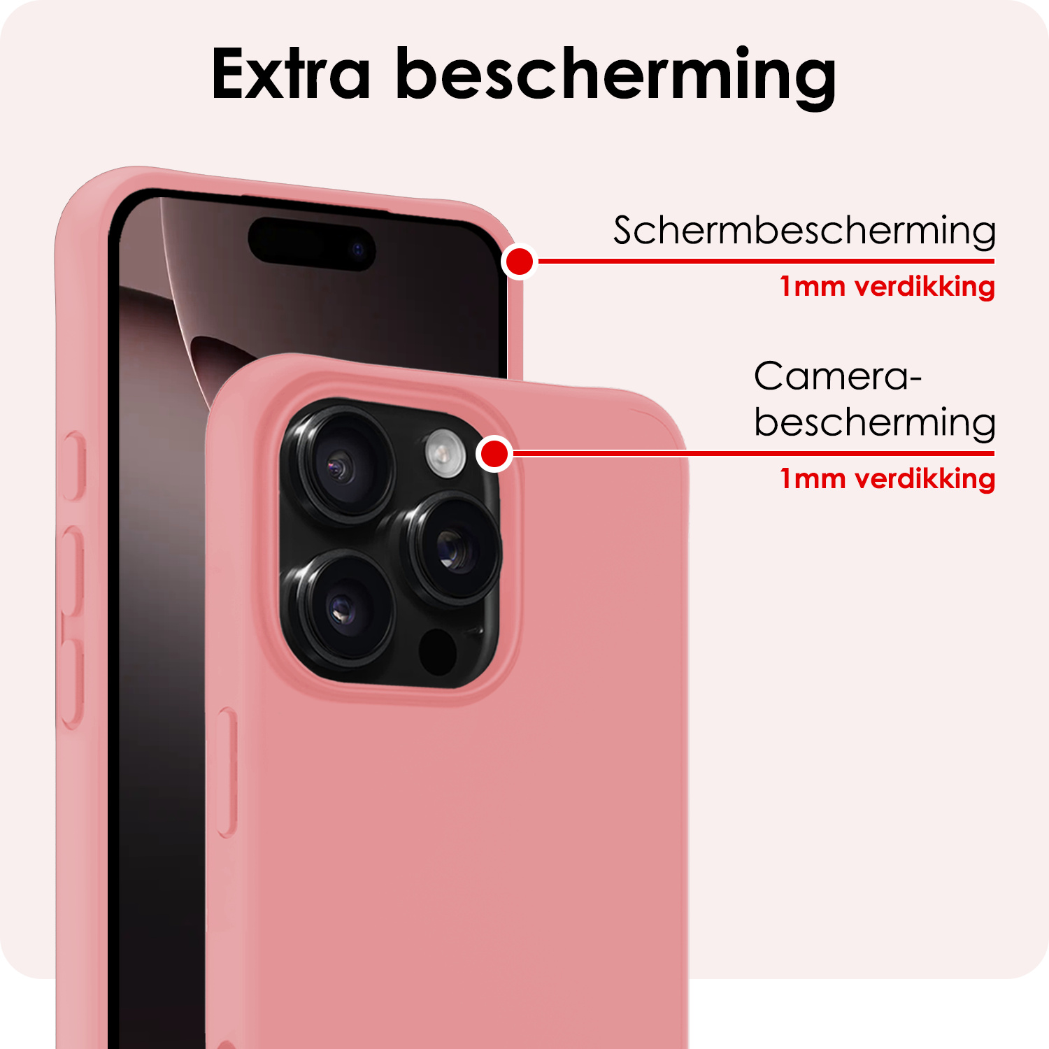 NoXx Hoes Geschikt voor iPhone 16 Pro Hoesje Cover Siliconen Back Case Hoes Met Screenprotector - Lichtroze