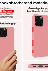 NoXx Hoes Geschikt voor iPhone 16 Pro Hoesje Cover Siliconen Back Case Hoes Met Screenprotector - Lichtroze