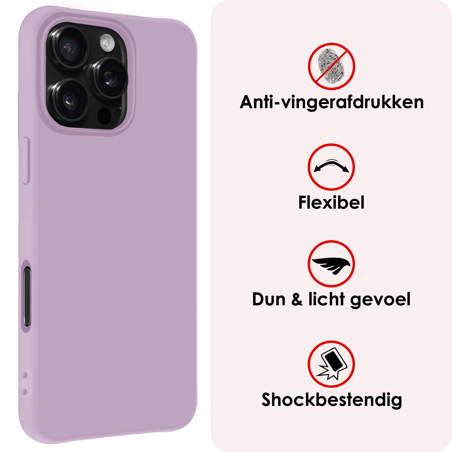NoXx Hoes Geschikt voor iPhone 16 Pro Hoesje Cover Siliconen Back Case Hoes Met Screenprotector - Lila