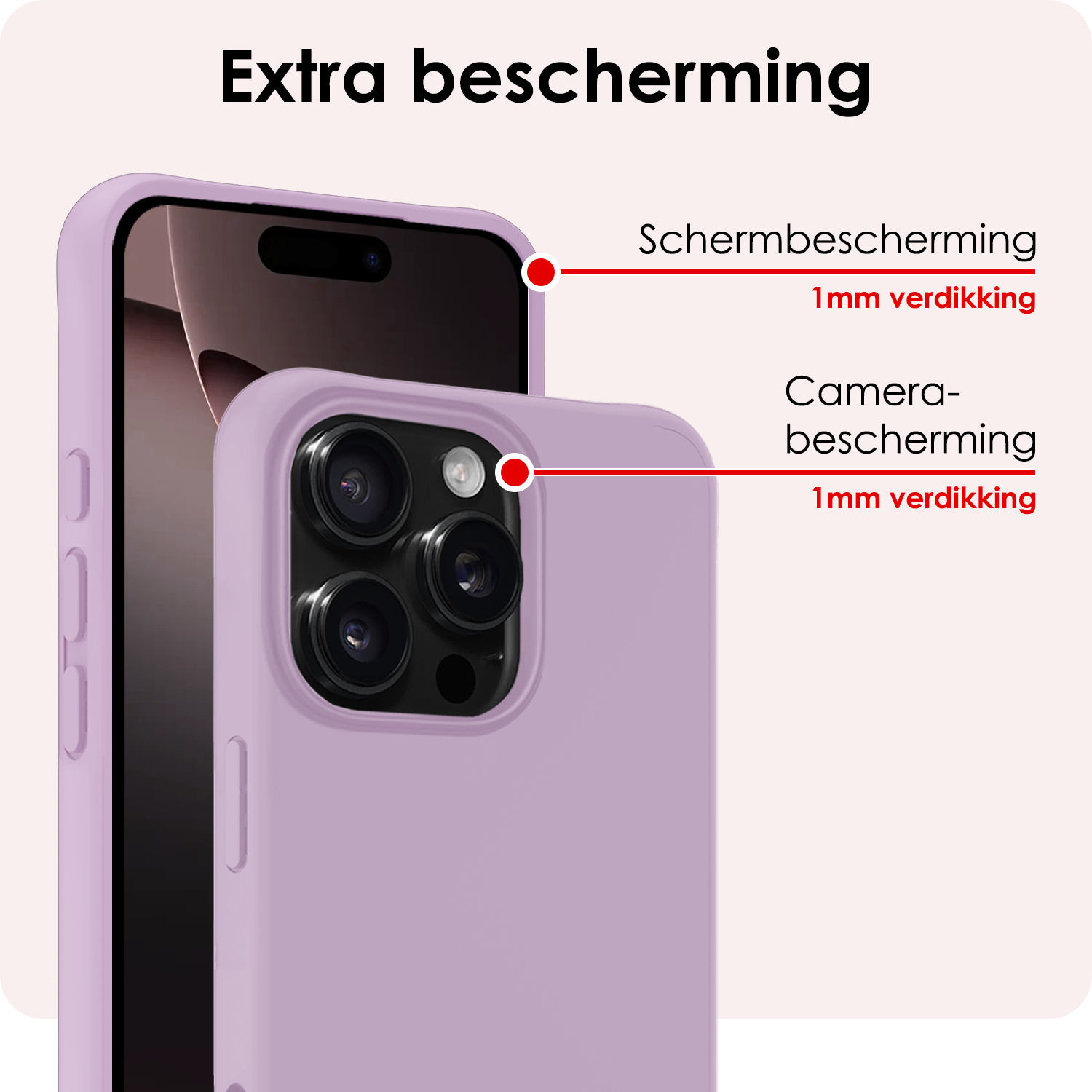 NoXx Hoes Geschikt voor iPhone 16 Pro Hoesje Cover Siliconen Back Case Hoes Met Screenprotector - Lila