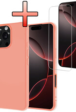 NoXx Hoes Geschikt voor iPhone 16 Pro Hoesje Cover Siliconen Back Case Hoes Met Screenprotector - Perzik