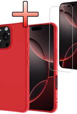 NoXx Hoes Geschikt voor iPhone 16 Pro Hoesje Cover Siliconen Back Case Hoes Met Screenprotector - Rood