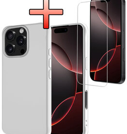 NoXx NoXx iPhone 16 Pro Hoesje Siliconen Met Screenprotector Met Dichte Notch - Wit