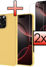 NoXx Hoes Geschikt voor iPhone 16 Pro Hoesje Cover Siliconen Back Case Hoes Met 2x Screenprotector - Geel