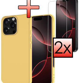 NoXx NoXx iPhone 16 Pro Hoesje Siliconen Met 2x Screenprotector Met Dichte Notch - Geel