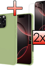NoXx Hoes Geschikt voor iPhone 16 Pro Hoesje Cover Siliconen Back Case Hoes Met 2x Screenprotector - Groen