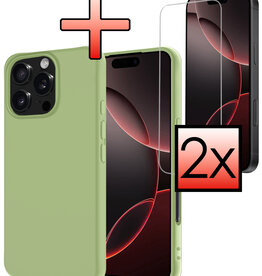 NoXx NoXx iPhone 16 Pro Hoesje Siliconen Met 2x Screenprotector Met Dichte Notch - Groen