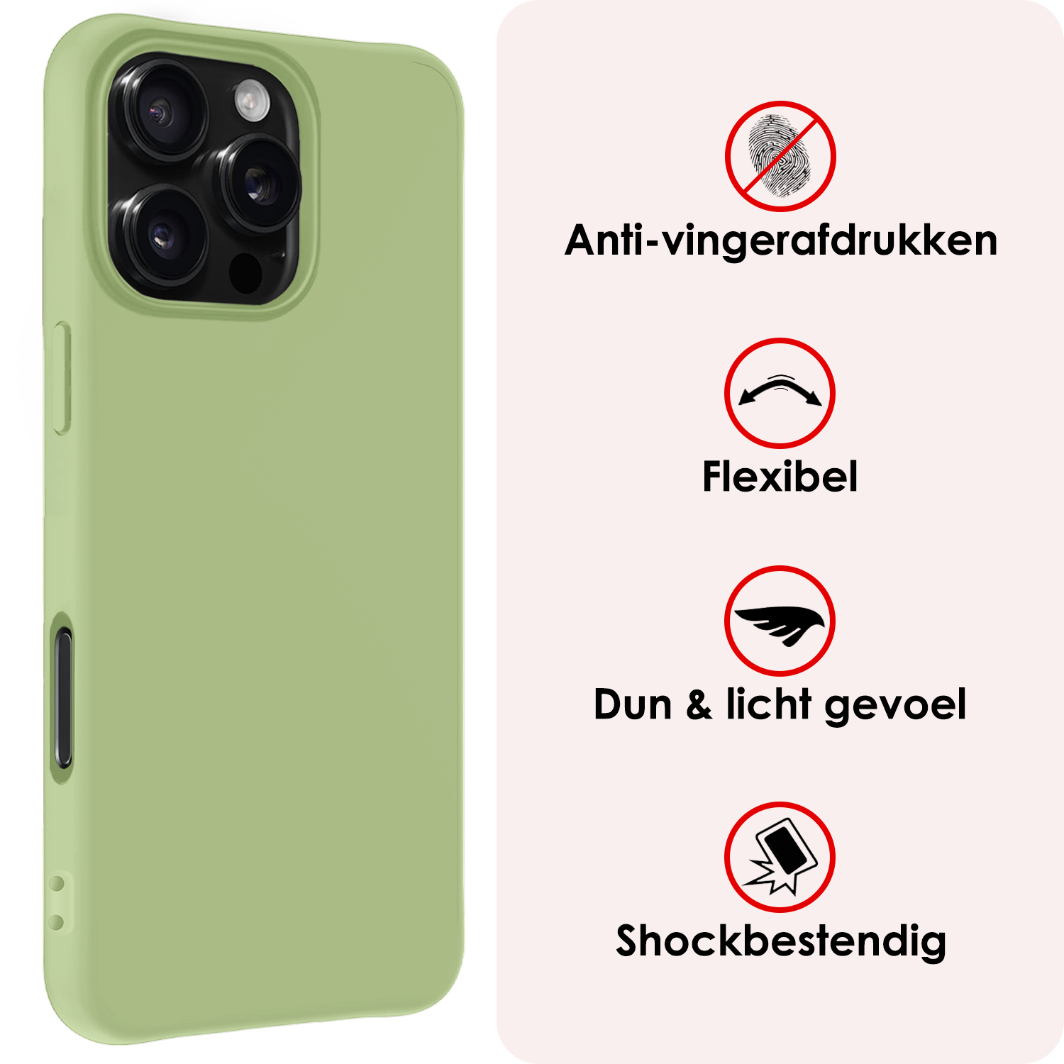 NoXx Hoes Geschikt voor iPhone 16 Pro Hoesje Cover Siliconen Back Case Hoes Met 2x Screenprotector - Groen
