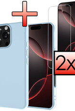 NoXx Hoes Geschikt voor iPhone 16 Pro Hoesje Cover Siliconen Back Case Hoes Met 2x Screenprotector - Lichtblauw