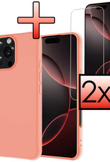 NoXx Hoes Geschikt voor iPhone 16 Pro Hoesje Cover Siliconen Back Case Hoes Met 2x Screenprotector - Perzik