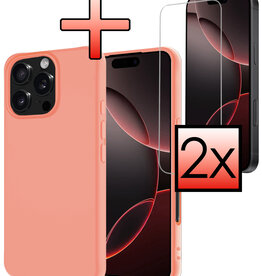 NoXx NoXx iPhone 16 Pro Hoesje Siliconen Met 2x Screenprotector Met Dichte Notch - Perzik