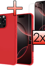 NoXx Hoes Geschikt voor iPhone 16 Pro Hoesje Cover Siliconen Back Case Hoes Met 2x Screenprotector - Rood