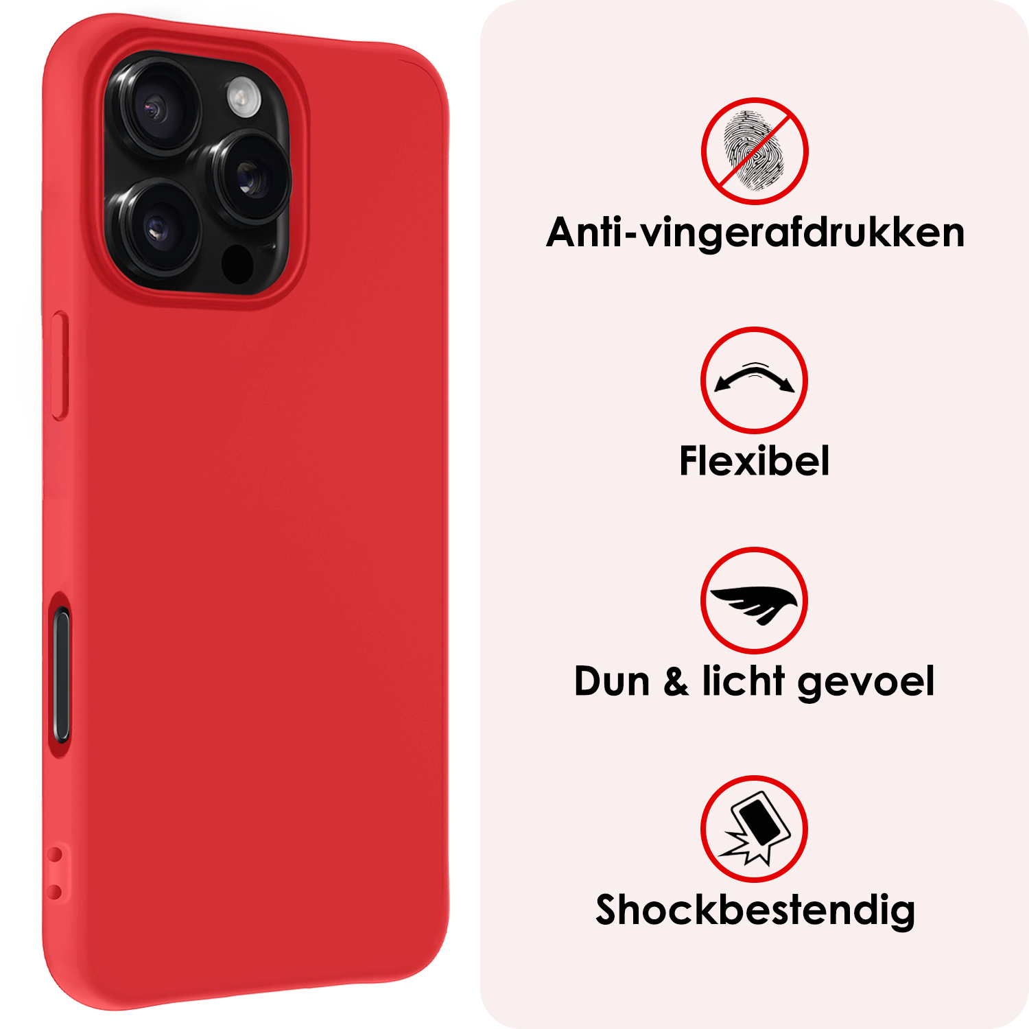 NoXx Hoes Geschikt voor iPhone 16 Pro Hoesje Cover Siliconen Back Case Hoes Met 2x Screenprotector - Rood