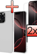 NoXx Hoes Geschikt voor iPhone 16 Pro Hoesje Cover Siliconen Back Case Hoes Met 2x Screenprotector - Wit