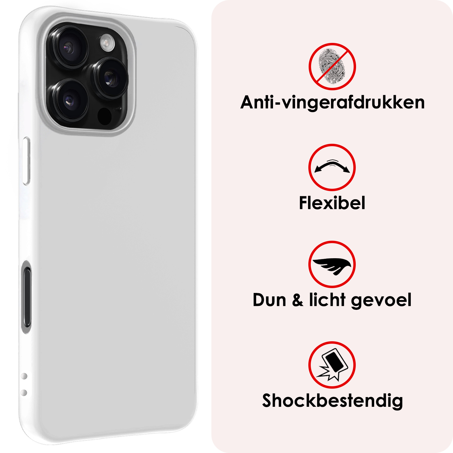 NoXx Hoes Geschikt voor iPhone 16 Pro Hoesje Cover Siliconen Back Case Hoes Met 2x Screenprotector - Wit