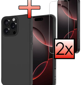 NoXx NoXx iPhone 16 Pro Hoesje Siliconen Met 2x Screenprotector Met Dichte Notch - Zwart