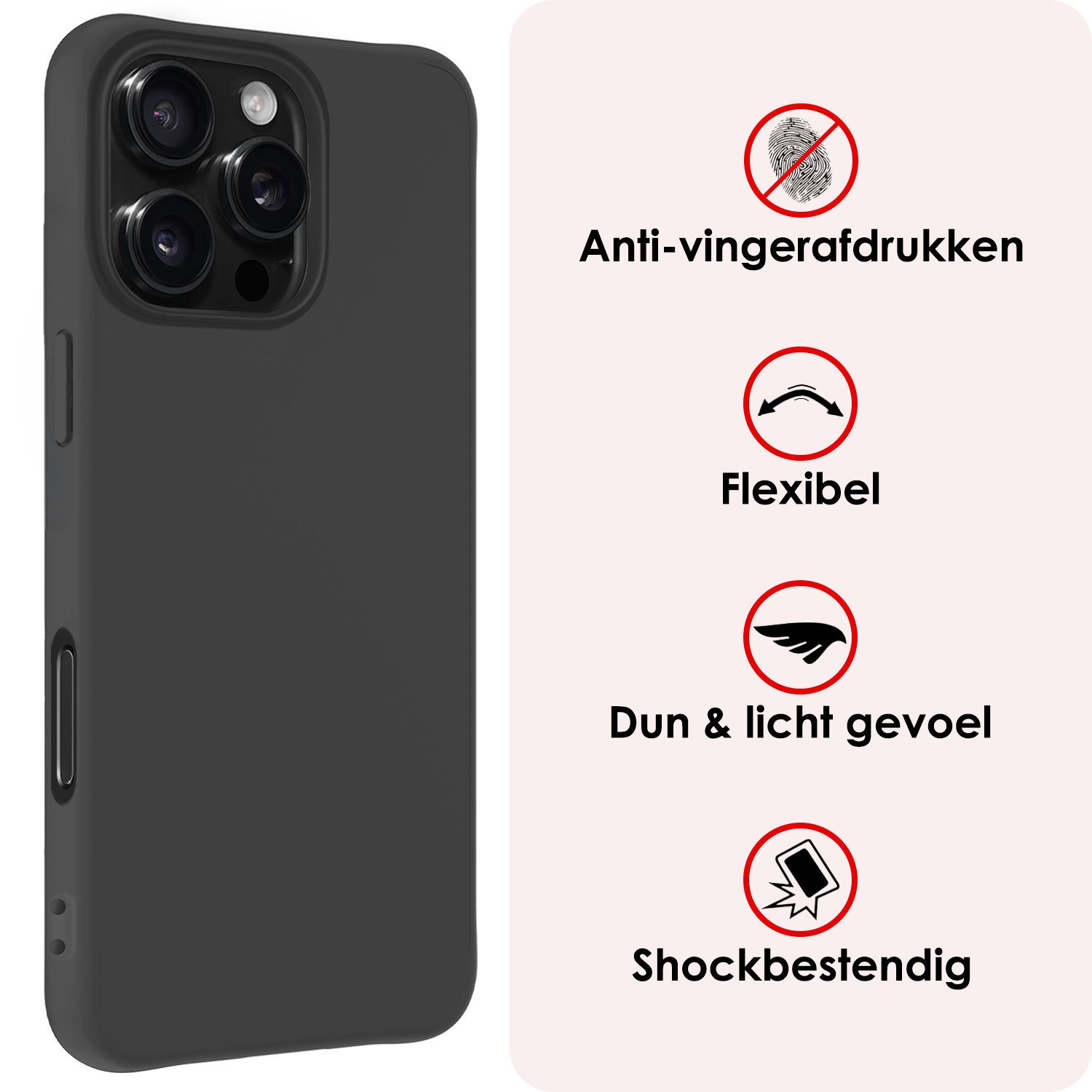 NoXx Hoes Geschikt voor iPhone 16 Pro Hoesje Cover Siliconen Back Case Hoes Met 2x Screenprotector - Zwart