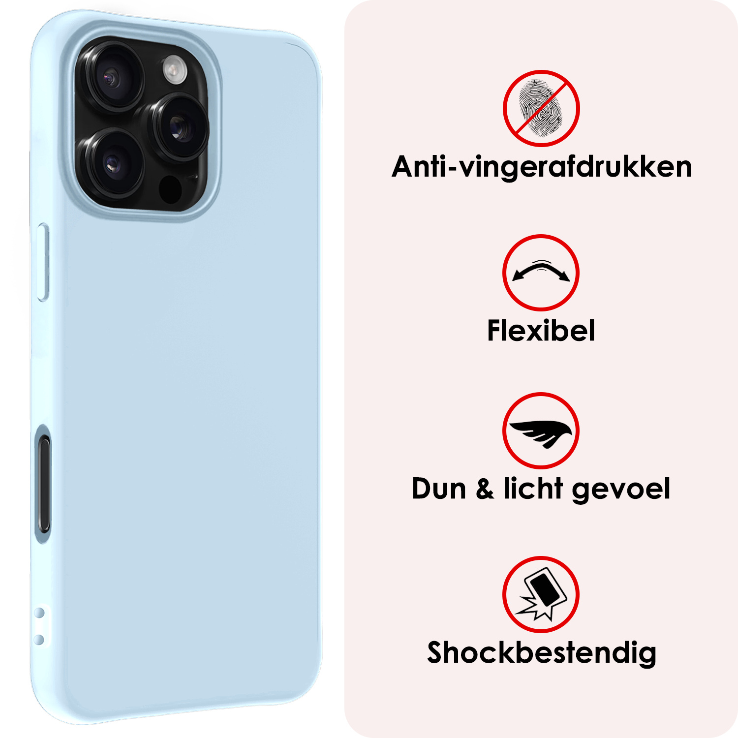NoXx Hoes Geschikt voor iPhone 16 Pro Max Hoesje Cover Siliconen Back Case Hoes - Lichtblauw