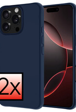 NoXx Hoes Geschikt voor iPhone 16 Pro Max Hoesje Cover Siliconen Back Case Hoes - Donkerblauw - 2x