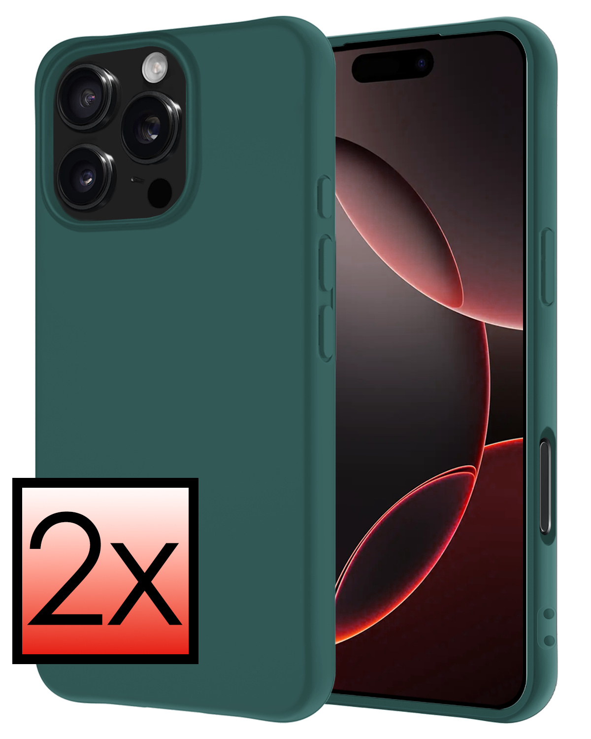 NoXx Hoes Geschikt voor iPhone 16 Pro Max Hoesje Cover Siliconen Back Case Hoes - Donkergroen - 2x