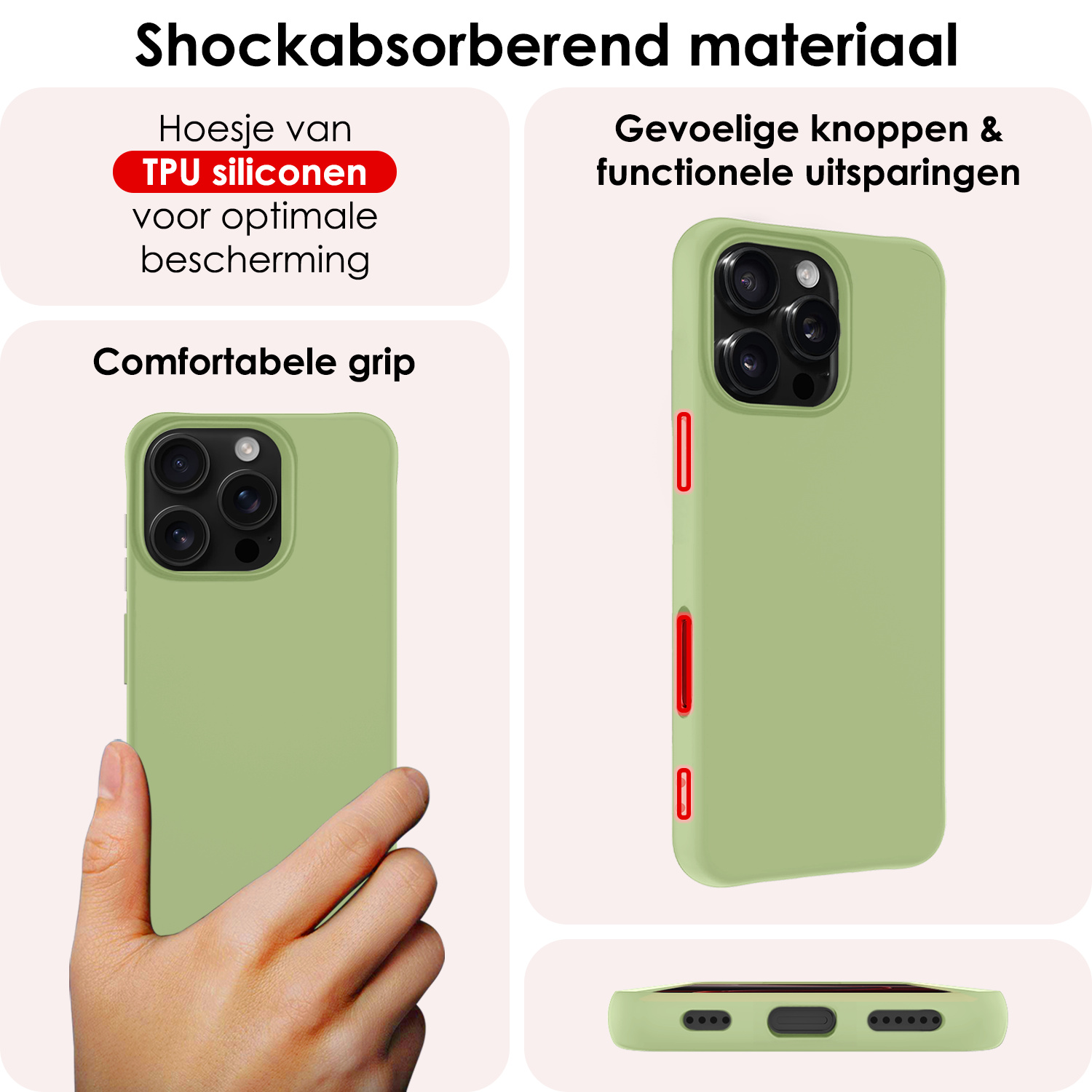NoXx Hoes Geschikt voor iPhone 16 Pro Max Hoesje Cover Siliconen Back Case Hoes - Groen - 2x
