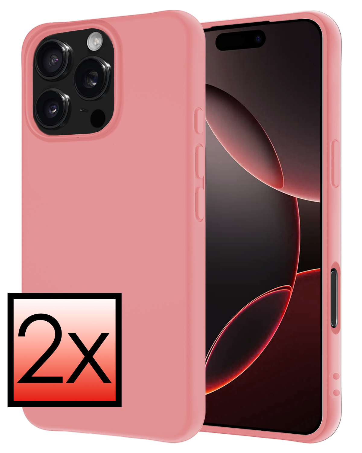 NoXx Hoes Geschikt voor iPhone 16 Pro Max Hoesje Cover Siliconen Back Case Hoes - Lichtroze - 2x