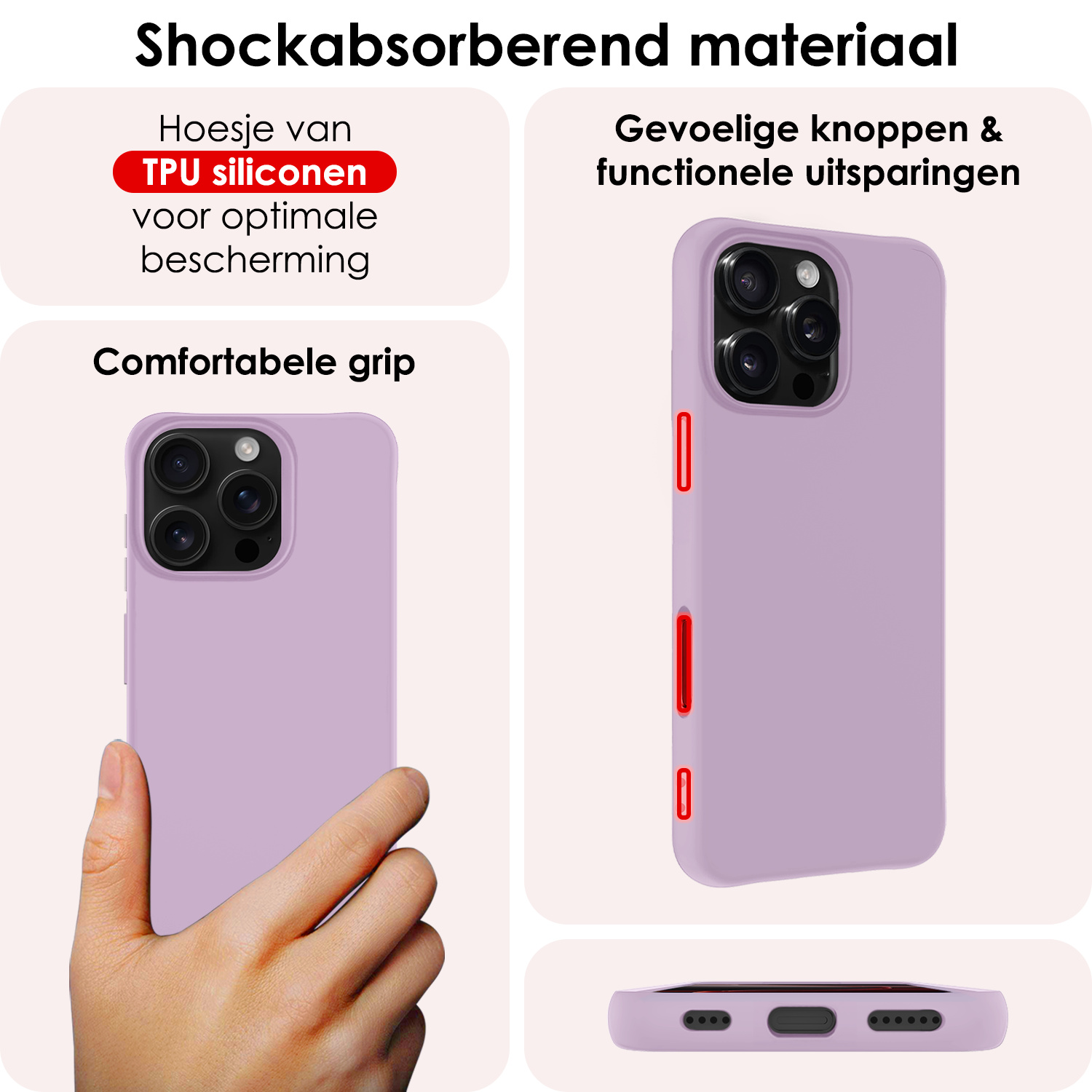 NoXx Hoes Geschikt voor iPhone 16 Pro Max Hoesje Cover Siliconen Back Case Hoes - Lila - 2x