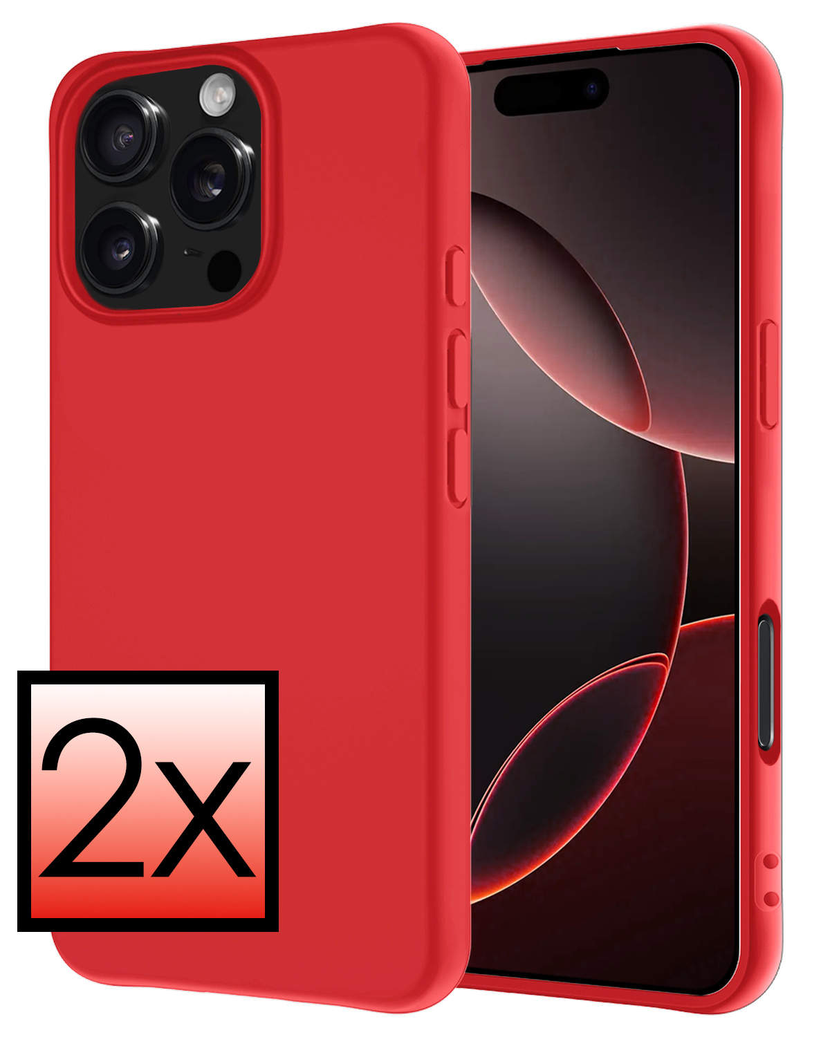 NoXx Hoes Geschikt voor iPhone 16 Pro Max Hoesje Cover Siliconen Back Case Hoes - Rood - 2x