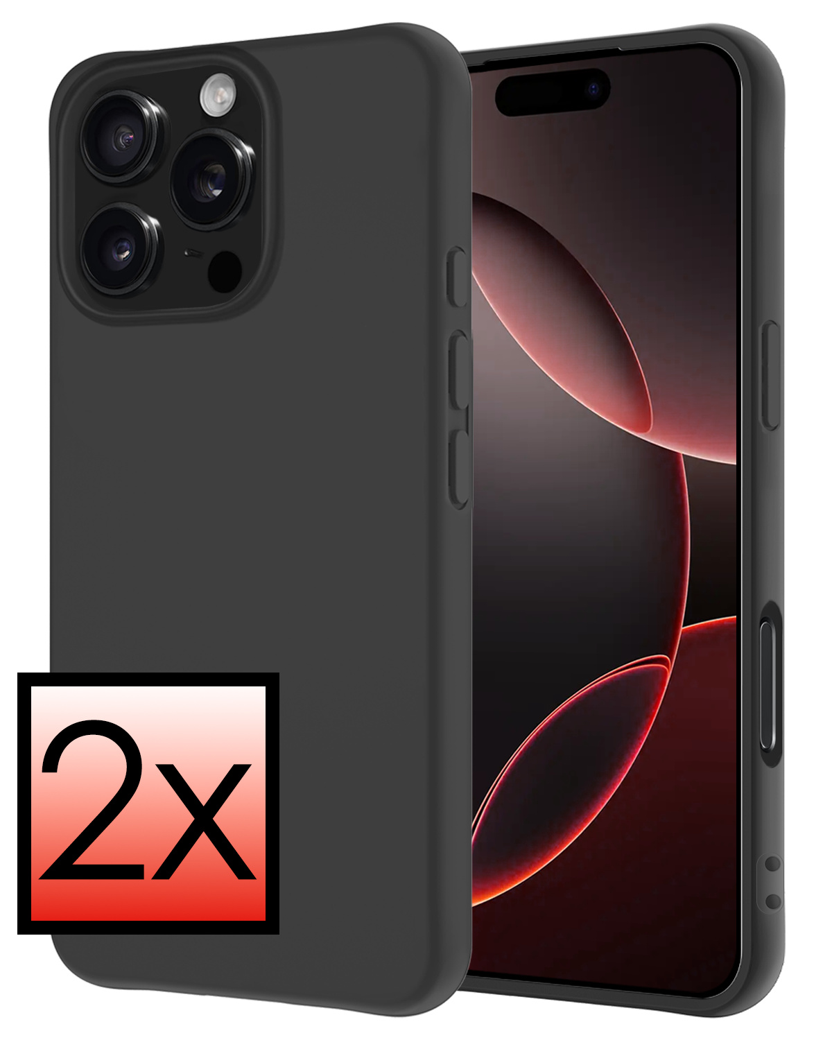 NoXx Hoes Geschikt voor iPhone 16 Pro Max Hoesje Cover Siliconen Back Case Hoes - Zwart - 2x