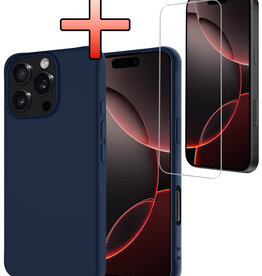 NoXx NoXx iPhone 16 Pro Max Hoesje Siliconen Met Screenprotector Met Dichte Notch - Donkerblauw