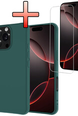 NoXx Hoes Geschikt voor iPhone 16 Pro Max Hoesje Cover Siliconen Back Case Hoes Met Screenprotector - Donkergroen