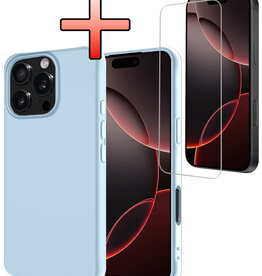 NoXx NoXx iPhone 16 Pro Max Hoesje Siliconen Met Screenprotector Met Dichte Notch - Lichtblauw