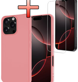 NoXx NoXx iPhone 16 Pro Max Hoesje Siliconen Met Screenprotector Met Dichte Notch - Lichtroze