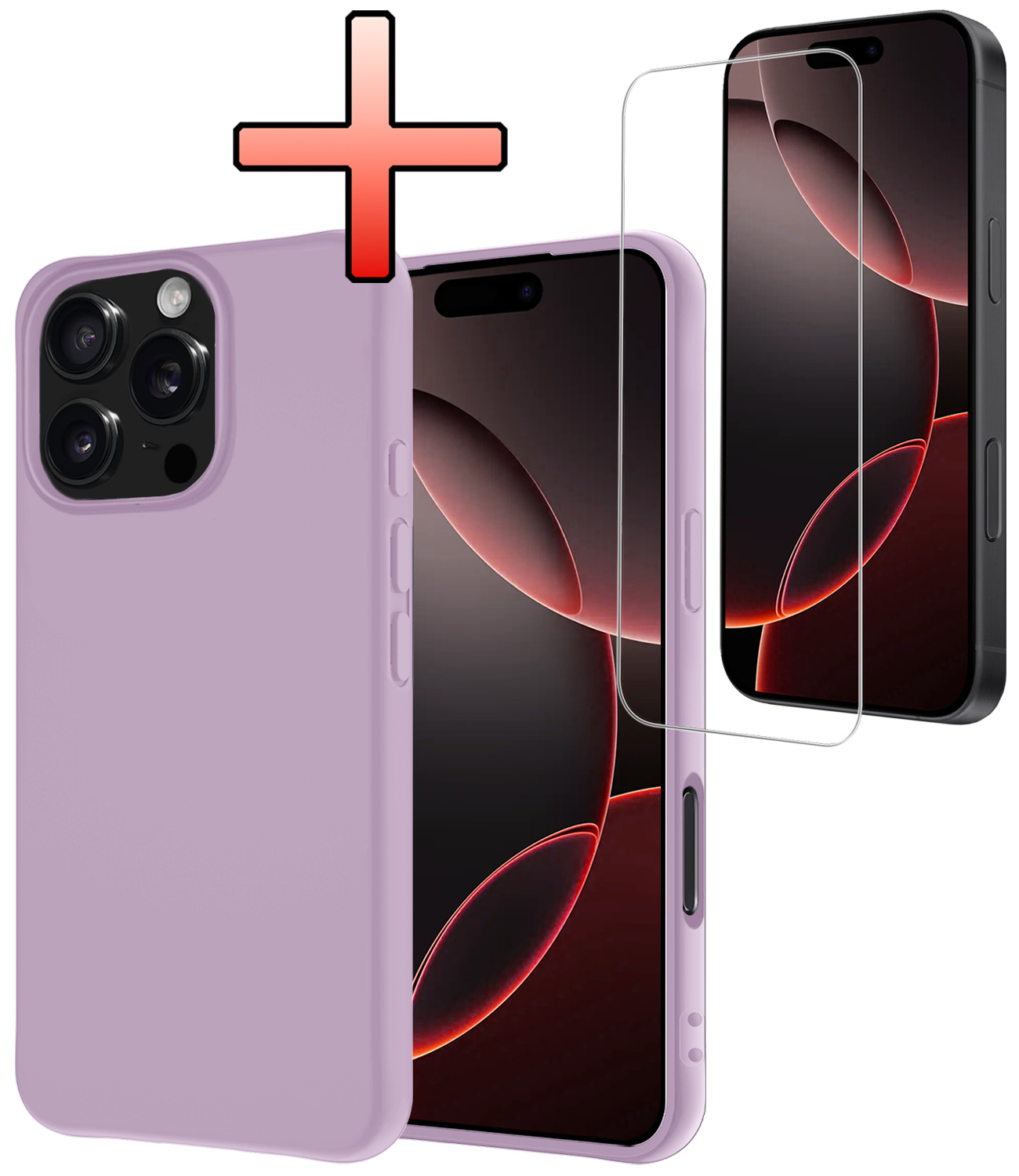 NoXx Hoes Geschikt voor iPhone 16 Pro Max Hoesje Cover Siliconen Back Case Hoes Met Screenprotector - Lila
