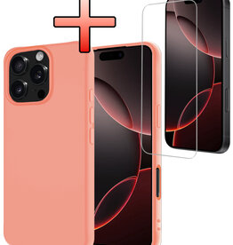 NoXx NoXx iPhone 16 Pro Max Hoesje Siliconen Met Screenprotector Met Dichte Notch - Perzik