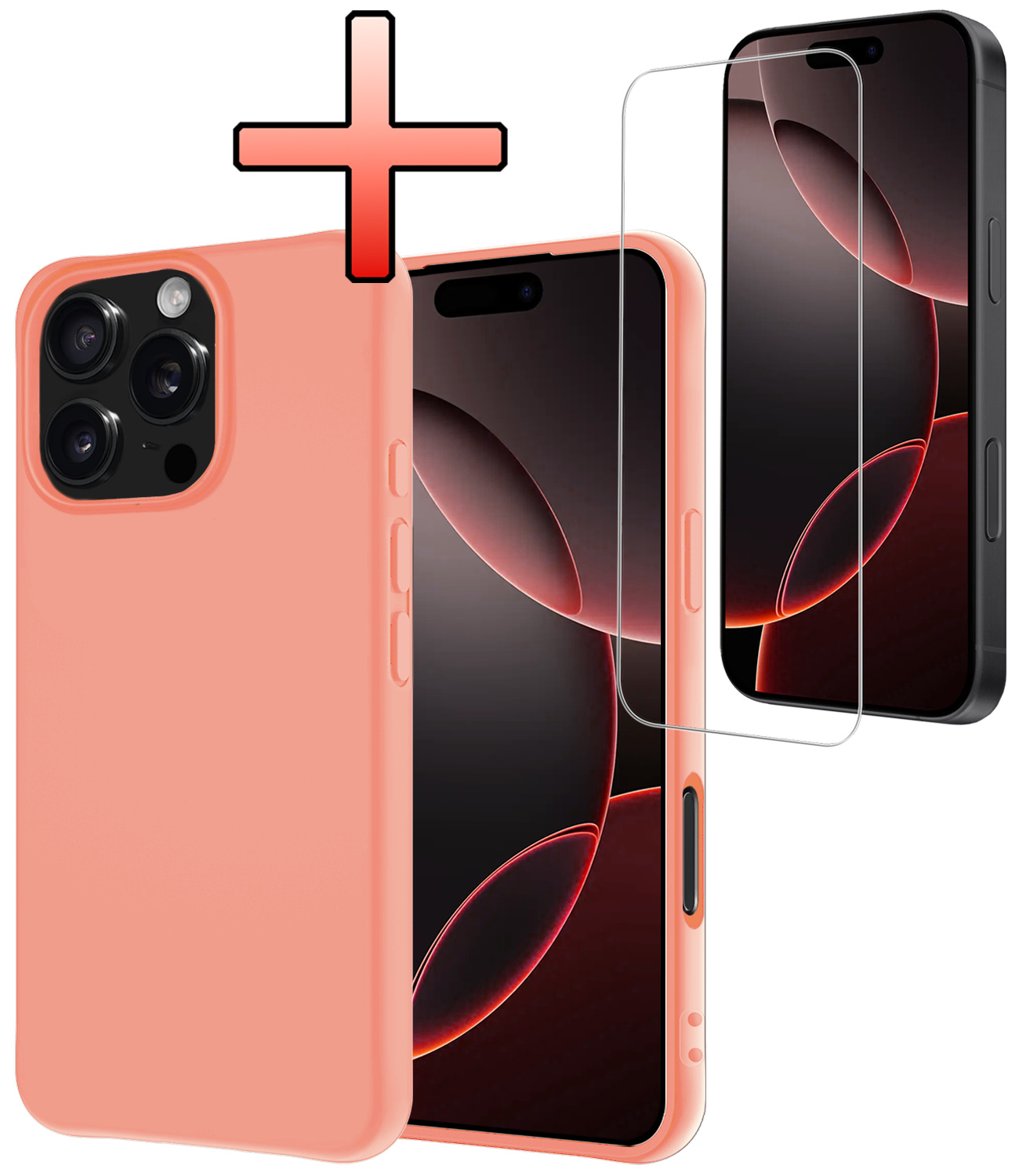 NoXx Hoes Geschikt voor iPhone 16 Pro Max Hoesje Cover Siliconen Back Case Hoes Met Screenprotector - Perzik