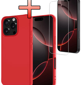 NoXx NoXx iPhone 16 Pro Max Hoesje Siliconen Met Screenprotector Met Dichte Notch - Rood