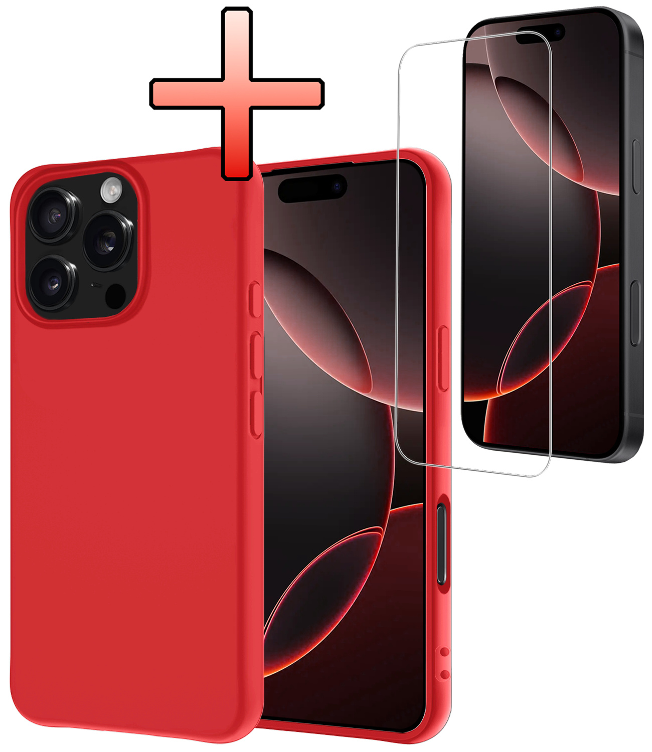 NoXx Hoes Geschikt voor iPhone 16 Pro Max Hoesje Cover Siliconen Back Case Hoes Met Screenprotector - Rood