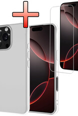 NoXx Hoes Geschikt voor iPhone 16 Pro Max Hoesje Cover Siliconen Back Case Hoes Met Screenprotector - Wit