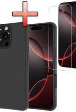 NoXx Hoes Geschikt voor iPhone 16 Pro Max Hoesje Cover Siliconen Back Case Hoes Met Screenprotector - Zwart