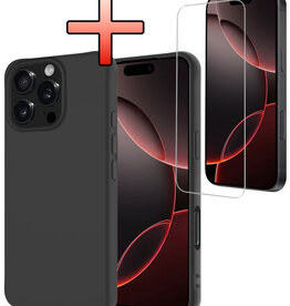 NoXx NoXx iPhone 16 Pro Max Hoesje Siliconen Met Screenprotector Met Dichte Notch - Zwart