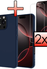 NoXx Hoes Geschikt voor iPhone 16 Pro Max Hoesje Cover Siliconen Back Case Hoes Met 2x Screenprotector - Donkerblauw