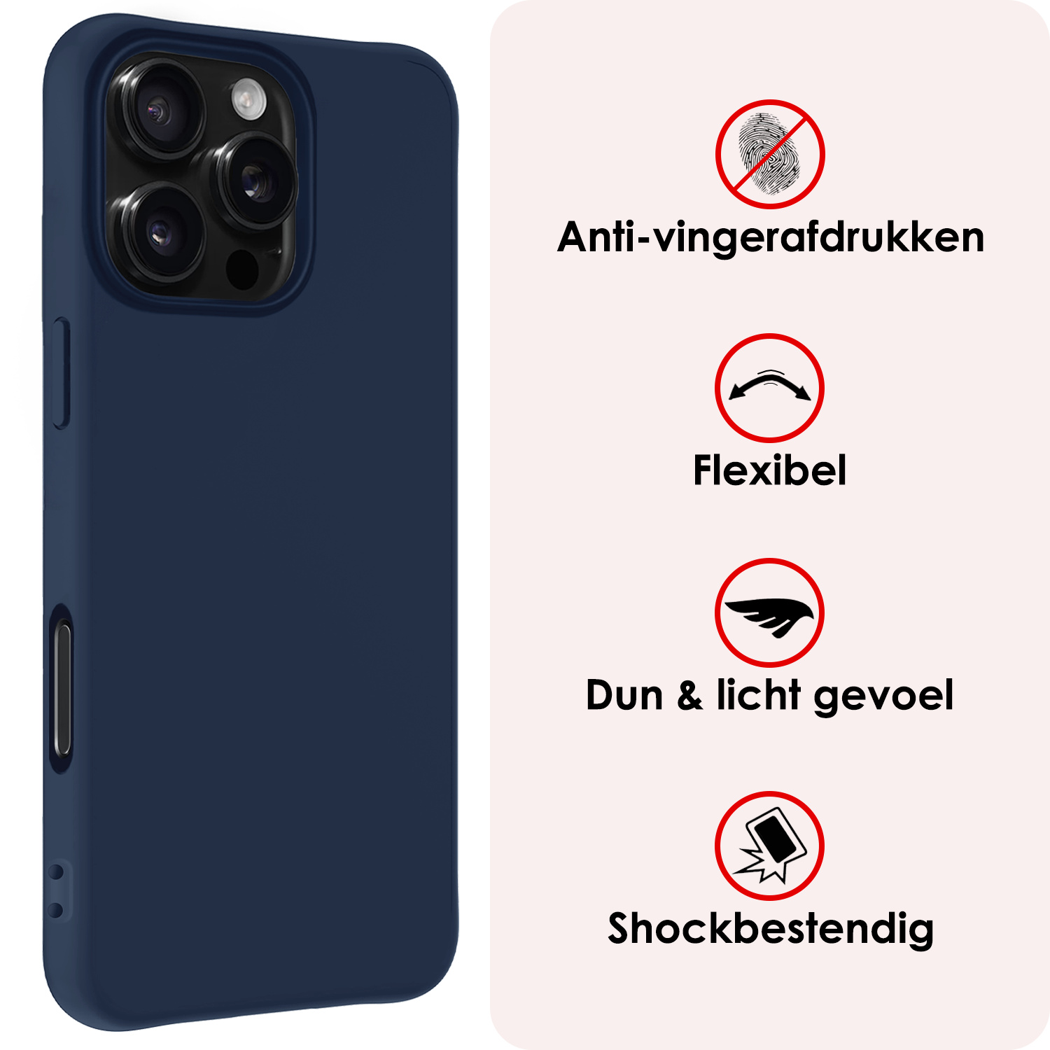 NoXx Hoes Geschikt voor iPhone 16 Pro Max Hoesje Cover Siliconen Back Case Hoes Met 2x Screenprotector - Donkerblauw