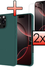NoXx Hoes Geschikt voor iPhone 16 Pro Max Hoesje Cover Siliconen Back Case Hoes Met 2x Screenprotector - Donkergroen
