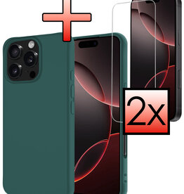 NoXx NoXx iPhone 16 Pro Max Hoesje Siliconen Met 2x Screenprotector Met Dichte Notch - Donkergroen