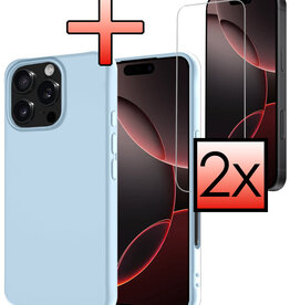 NoXx NoXx iPhone 16 Pro Max Hoesje Siliconen Met 2x Screenprotector Met Dichte Notch - Lichtblauw